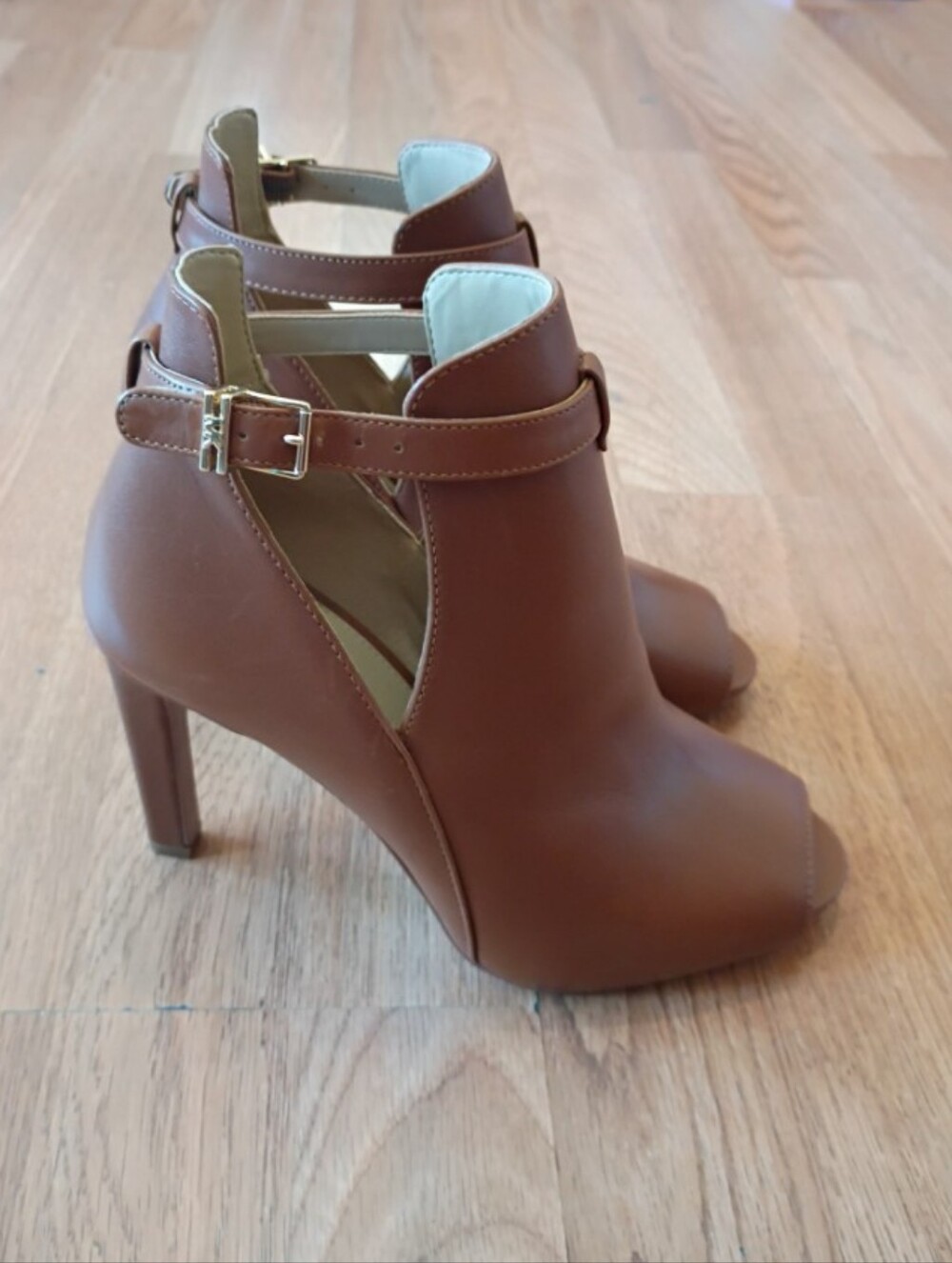 Michael Kors Camel Peep-Toe Leather Ankle Booties - Picture 3 of 6